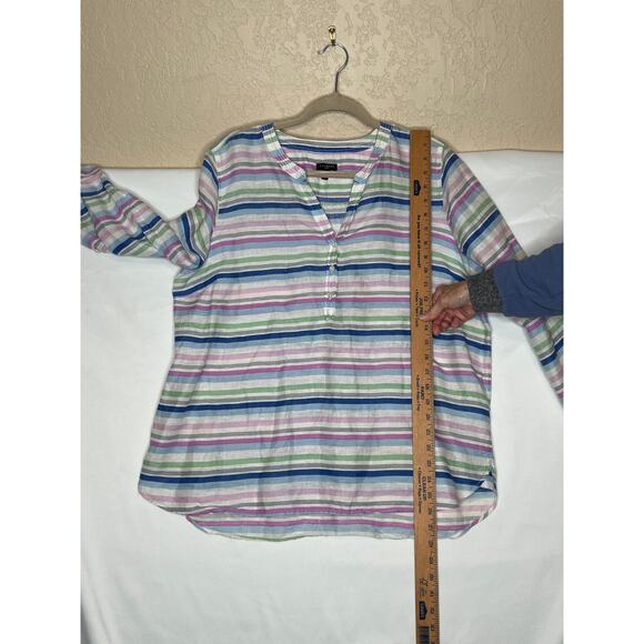 Talbots size XLP shirt pop over 100% linen roll tab sleeve striped multicolor - Picture 5 of 8